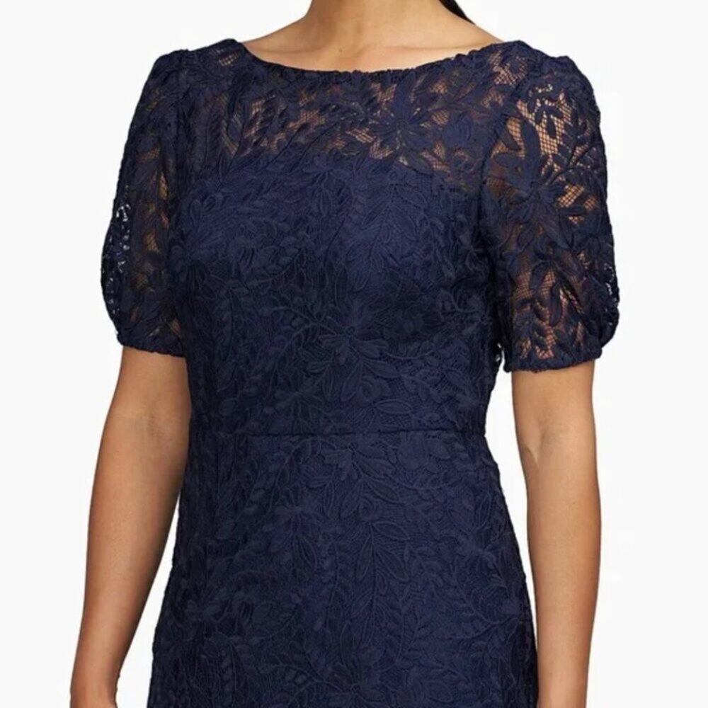 Kay Unger Portia Tea Length Midi Dress in Midnight Blue Size 6 - Picture 3 of 15